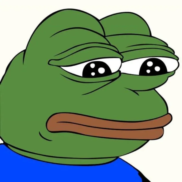 This image features Pepe the Frog, a widely recognized internet meme, displaying a profoundly sad and melancholic demeanor. His large, droopy eyes, with prominent white pupils and two smaller dots, convey a sense of deep sorrow, often associated with the 'Feels Bad Man' meme. His downturned, brown-lipped mouth further emphasizes his dejected expression. The simple green face and blue shirt stand out against a plain white background, which serves to highlight Pepe's emotional state without distraction. The humor stems from the exaggerated, almost comically tragic expression of a cartoon frog, making it a relatable and often ironic representation of disappointment or general malaise in online culture.