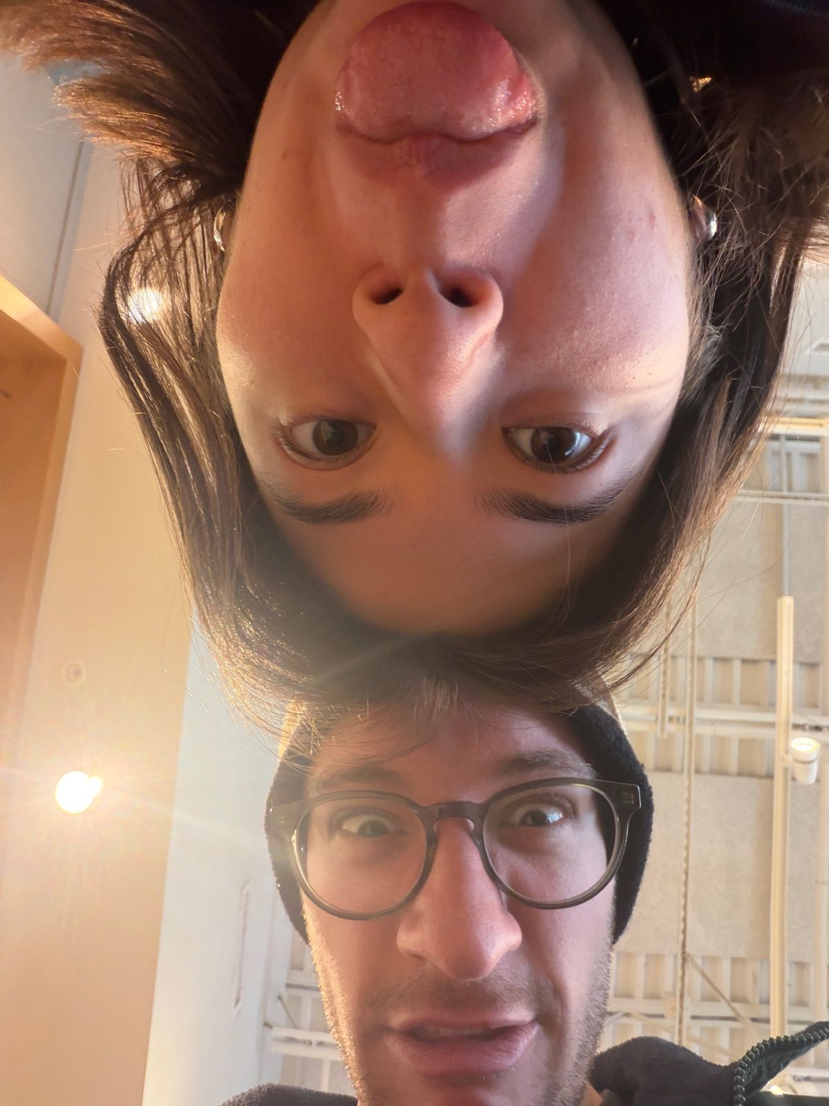 Upside-down clown and beanie nerd—y’all look chopped cheese.