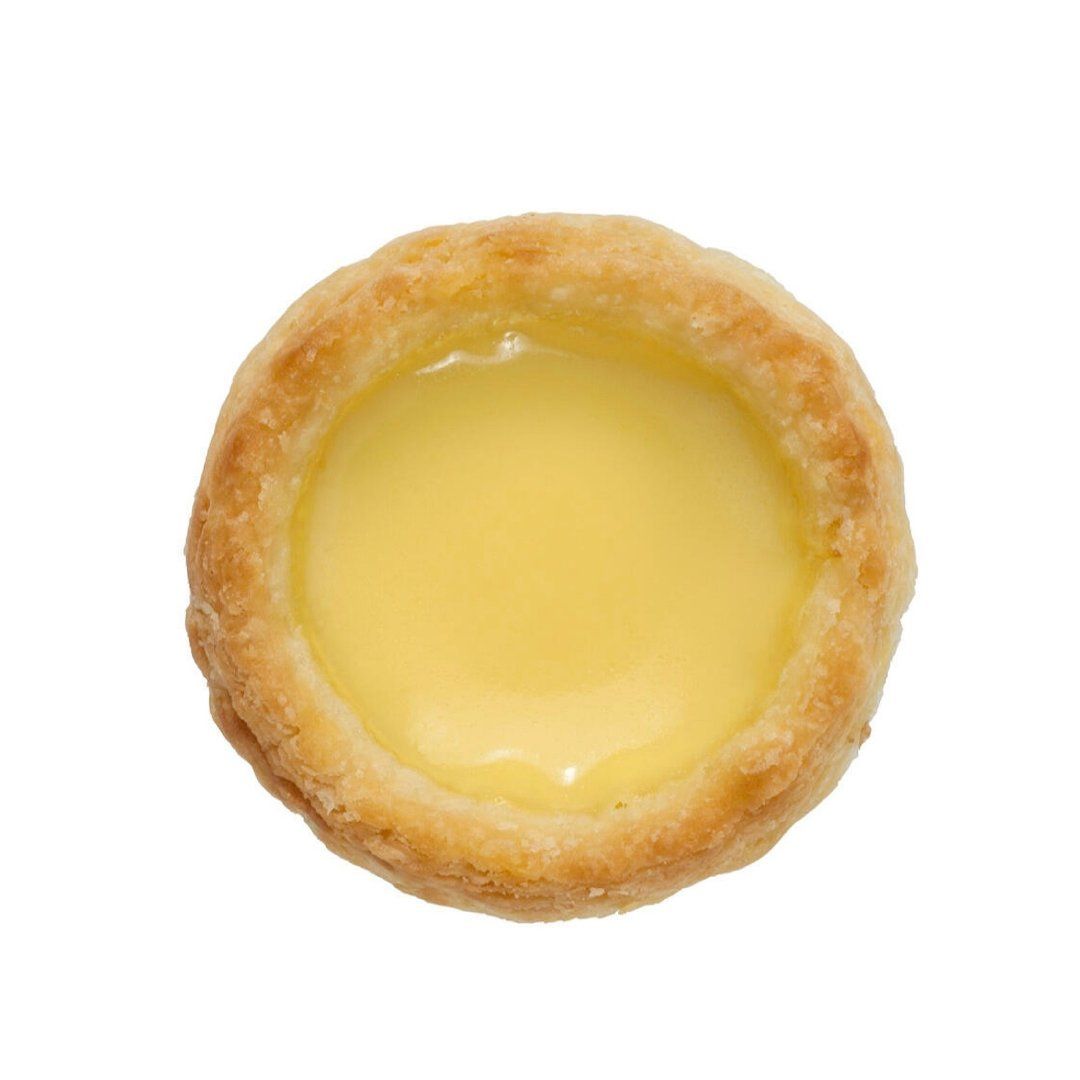 This image showcases a single, perfectly formed egg tart, exuding an air of serene confidence, almost as if it's a culinary celebrity posing for its portrait. Its golden, flaky pastry crust, with subtle layers visible, cradles a smooth, vibrant yellow custard filling that gleams invitingly. The pure white background acts as a minimalist stage, spotlighting the tart's flawless presentation and emphasizing its singular importance. Despite the provided context stating no famous content, this egg tart clearly believes it's the star, humorously demanding full attention. Its demeanor is one of quiet pride, a delicious masterpiece in isolation, ready for its moment in the spotlight.