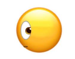 This image features the iconic 'Side-Eye' emoji, a bright yellow, circular face with a large, expressive brown eye peeking from its left side, and a subtle, almost invisible straight line for a mouth. The subject's demeanor is one of subtle suspicion, skepticism, or judgment, as if observing something with a knowing or disapproving glance. It perfectly captures the feeling of 'I'm watching you' or 'Are you serious?' The plain white background isolates the emoji, emphasizing its universally recognized expression. This emoji is a prominent cultural meme, widely used in digital communication to humorously convey doubt, disapproval, or a 'tea-spilling' anticipation without uttering a word. Its humor lies in its exaggerated yet understated visual communication of a very human reaction.