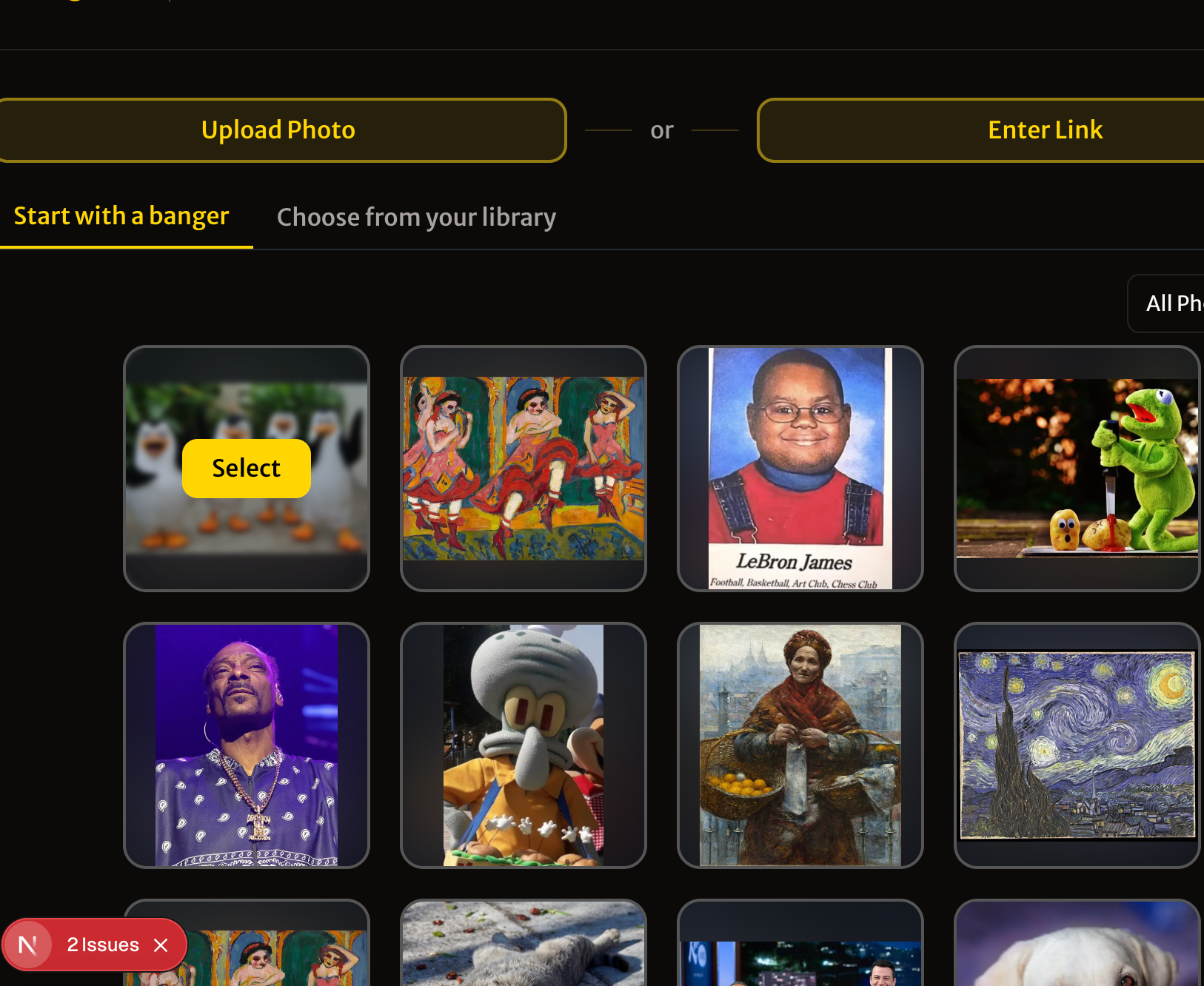 Within a gallery of diverse images, one particularly striking thumbnail features Kermit the Frog in an unexpectedly menacing role. He stands on a wooden surface, gripping a large, sharp knife, poised over two small, anthropomorphic potato-like figures. Kermit's usually gentle demeanor is replaced by a mischievous glint, while one potato screams in wide-eyed terror and the other looks on with stunned resignation. The blurred background of warm, autumnal foliage ironically contrasts with the dark humor of this scene. This image, likely a popular meme, cleverly subverts Kermit's wholesome Muppet persona, creating a comically unsettling moment of puppet-on-potato peril.