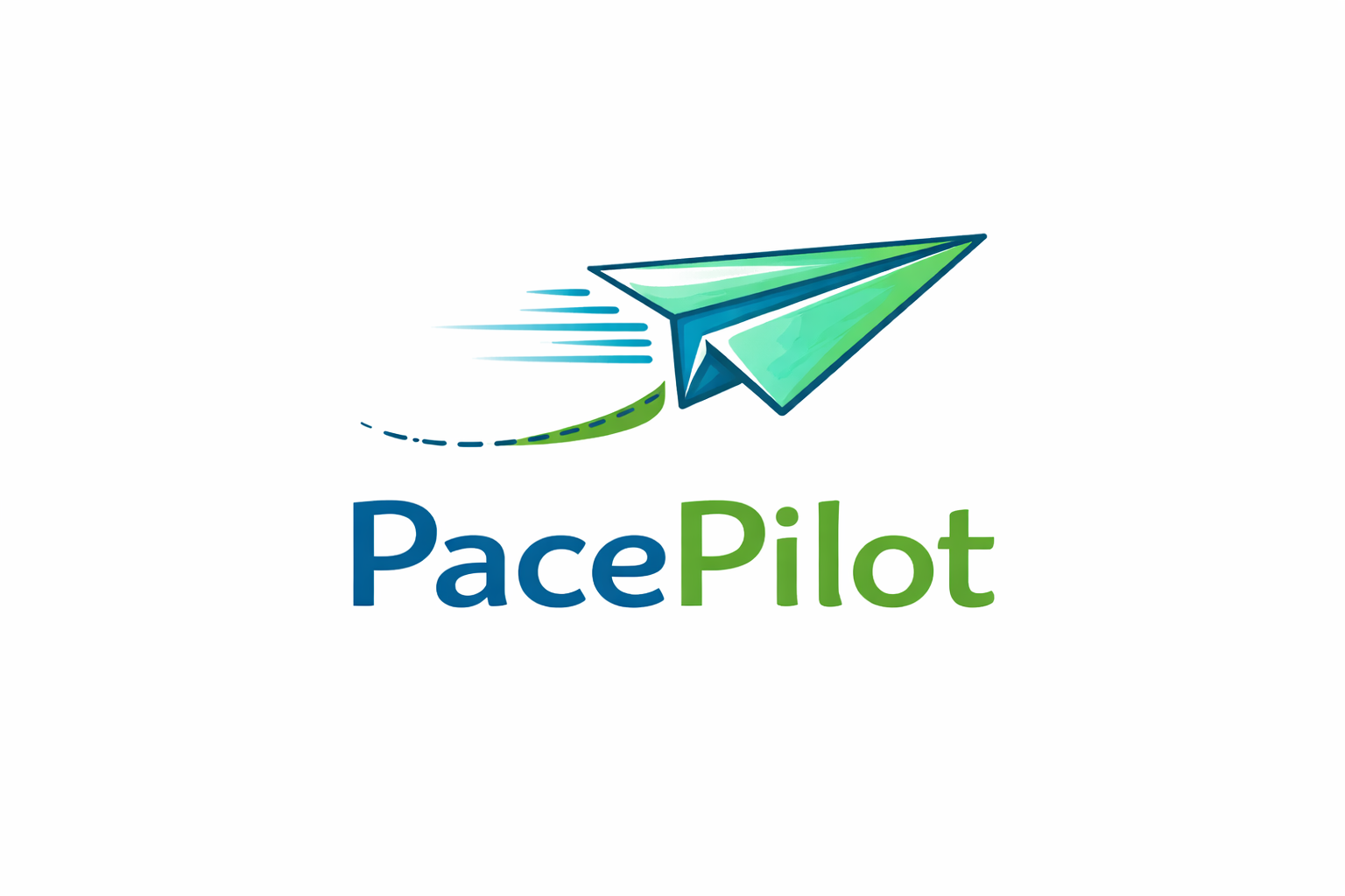 The image is a logo for "PacePilot," featuring a stylized paper airplane soaring forward, symbolizing speed and efficiency. The airplane is designed in shades of green and blue, suggesting innovation and a fresh approach, while motion lines trailing behind emphasize swift movement. The name "PacePilot" is displayed in a modern font, combining blue and green colors that complement the airplane motif.
The overall demeanor of the logo is dynamic and forward-thinking, hinting at solutions in technology or logistics. The simplicity of the design allows it to convey a clear message of progress and agility.
While there’s no background to speak of, the logo's clean presentation reinforces its focus on efficiency. In a humorous light, one might imagine the paper airplane joyfully racing through the skies, leaving behind a trail of paperwork that it happily helps to manage!