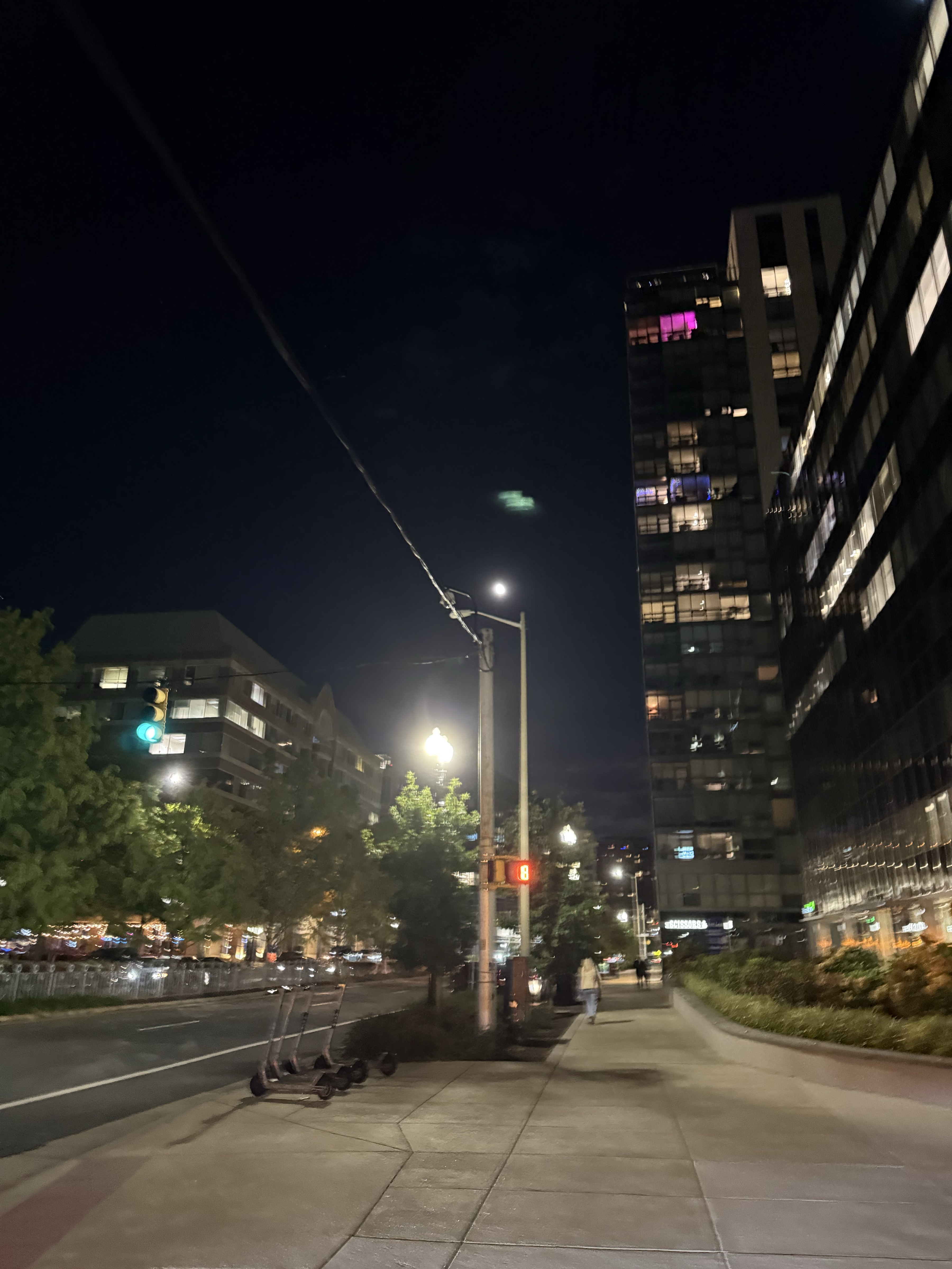 Late-night scooters: calmer than Hamilton’s rush-hour elevators.