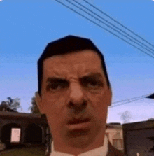 The image features a character resembling a cartoonish version of a man, with a distinctively exaggerated expression of confusion or irritation. His furrowed brow and pursed lips suggest a humorous take on a relatable moment of disbelief or annoyance. This expression is iconic and instantly recognizable, often associated with comedic scenarios.
In the background, there are hints of a suburban setting, with simple structures and clear blue skies, adding to the light-hearted ambiance. The overall context seems to evoke a playful meme culture, where this character's facial expression can be applied to various situations, inviting laughter and relatability. The humor lies in his exaggerated demeanor, making it perfect for capturing those everyday moments of exasperation.