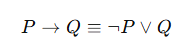 Behold, the grand declaration of 'P implies Q' (P → Q), standing proudly on a pristine white stage, its demeanor one of undeniable self-importance. It confidently asserts its true identity: 'not P or Q' (¬P ∨ Q). The triple bar of equivalence (≡) acts as a dramatic flourish, a mic drop moment for this fundamental logical truth. The stark, empty background emphasizes its universal, abstract nature, a pure thought untainted by the messy realities of the world. It's a philosophical rockstar, revealing its secret identity with a flourish, much to the delight of aspiring logicians everywhere. No famous faces here, just pure, unadulterated mathematical celebrity.