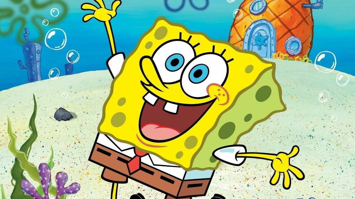 This image features SpongeBob SquarePants, the iconic animated character from the beloved TV show. SpongeBob is depicted with an exuberant smile and wide-open eyes, showcasing his optimistic and cheerful demeanor, always ready for adventure. He appears to be waving enthusiastically, embodying his playful spirit.

In the background, the vibrant underwater scene includes his pineapple house, a landmark of Bikini Bottom, along with bubbles and aquatic plants that add depth and charm. The colorful setting enhances SpongeBob's joyful personality, reflecting the whimsical nature of the show.

Humorously, SpongeBob's square shape and animated expressions make even simple actions like waving appear comically exaggerated. His eternal optimism and childlike innocence provide a delightful contrast to the often chaotic adventures he finds himself in, making him a relatable character for audiences of all ages.