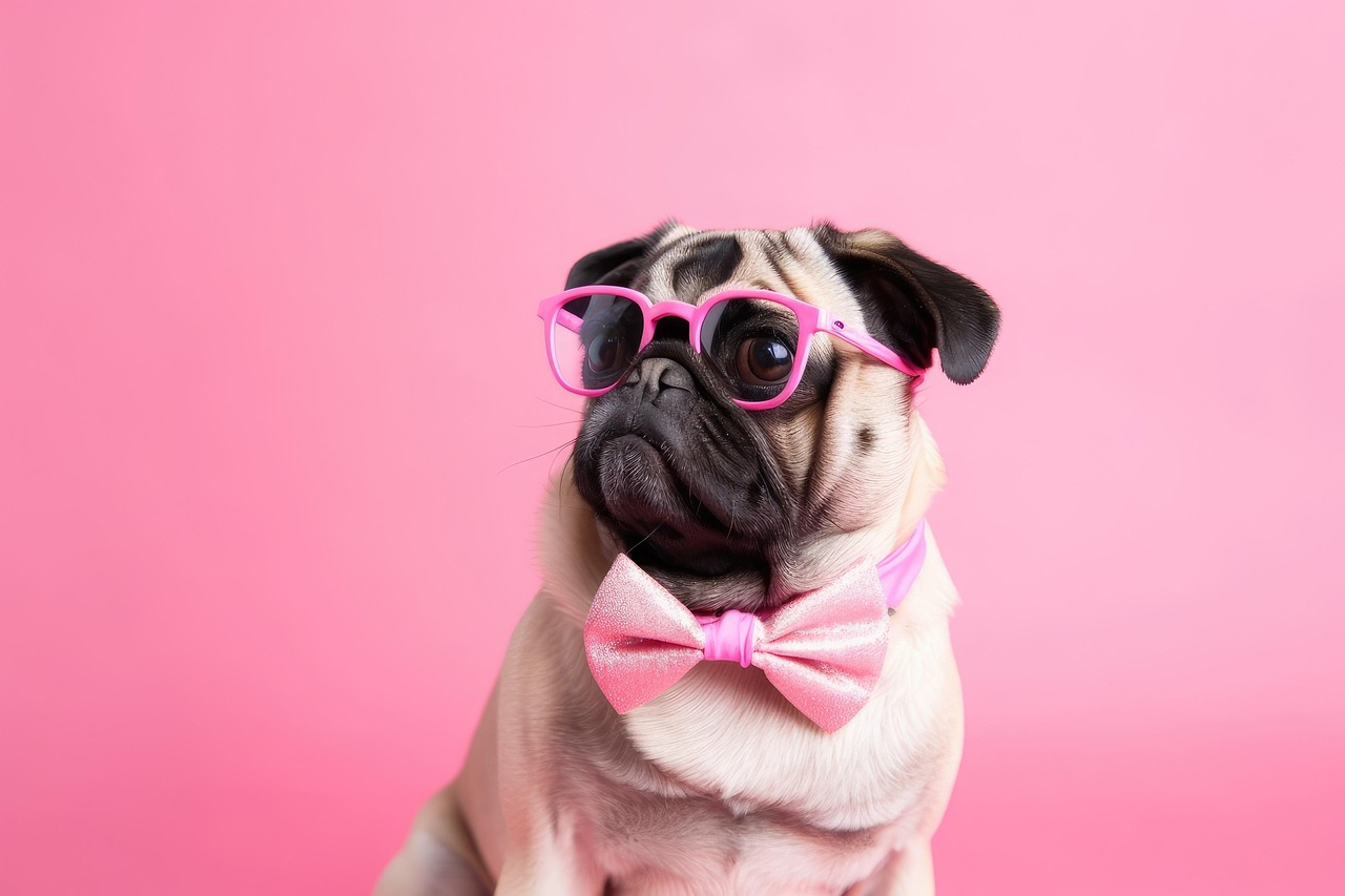 In this delightful image, a pug dons a pair of pink glasses and a shiny pink bow tie, exuding a charmingly sophisticated demeanor. The pug’s expression is both curious and slightly aloof, as if pondering the mysteries of the universe—or perhaps just waiting for a treat.
Set against a vibrant pink background, the colors amplify the playful and whimsical theme, creating a cheerful ambiance. This scene could easily belong to a pet fashion shoot, making the pug look like the star of a trendy doggy runway show.
Humorously, one might imagine the pug contemplating its next big role: "Will I be the next canine influencer or just a pet model?" With such a stylish getup, it certainly brings the sass! This image is a perfect blend of cuteness and humor, showcasing the pug's personality in a fun and lighthearted way.